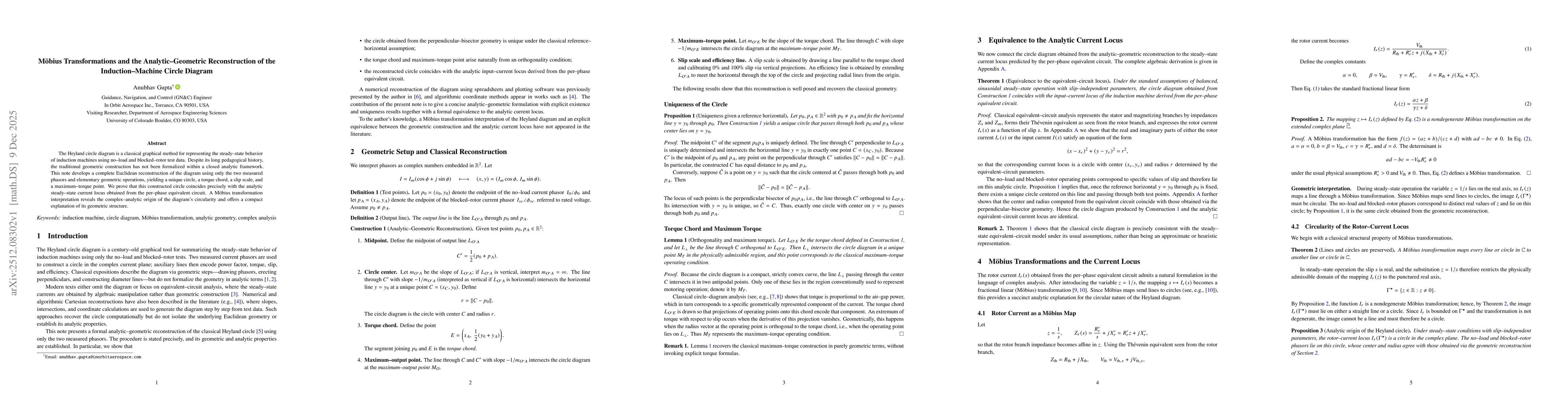 Thumbnail for Möbius Transformations and the Analytic--Geometric Reconstruction of the Induction--Machine Circle Diagram