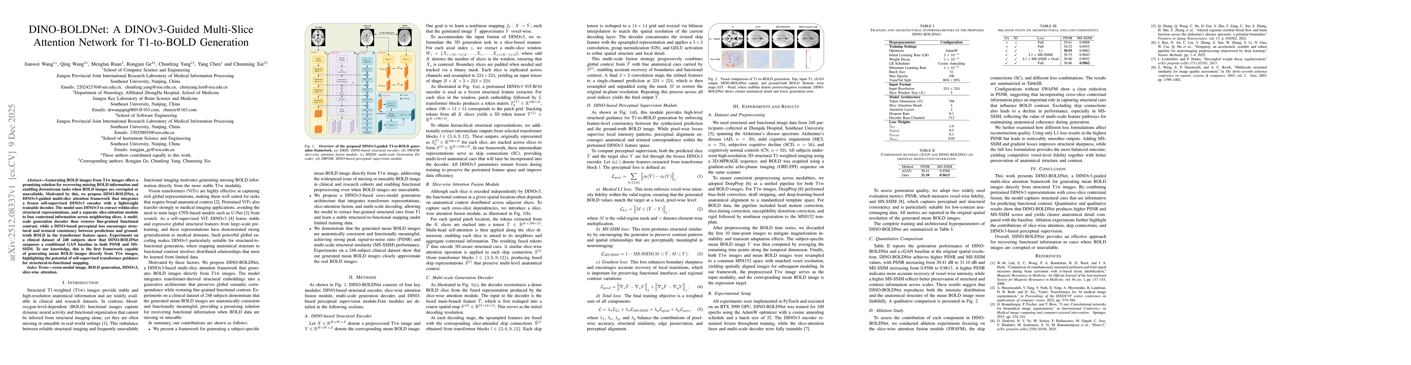 Thumbnail for DINO-BOLDNet: A DINOv3-Guided Multi-Slice Attention Network for T1-to-BOLD Generation