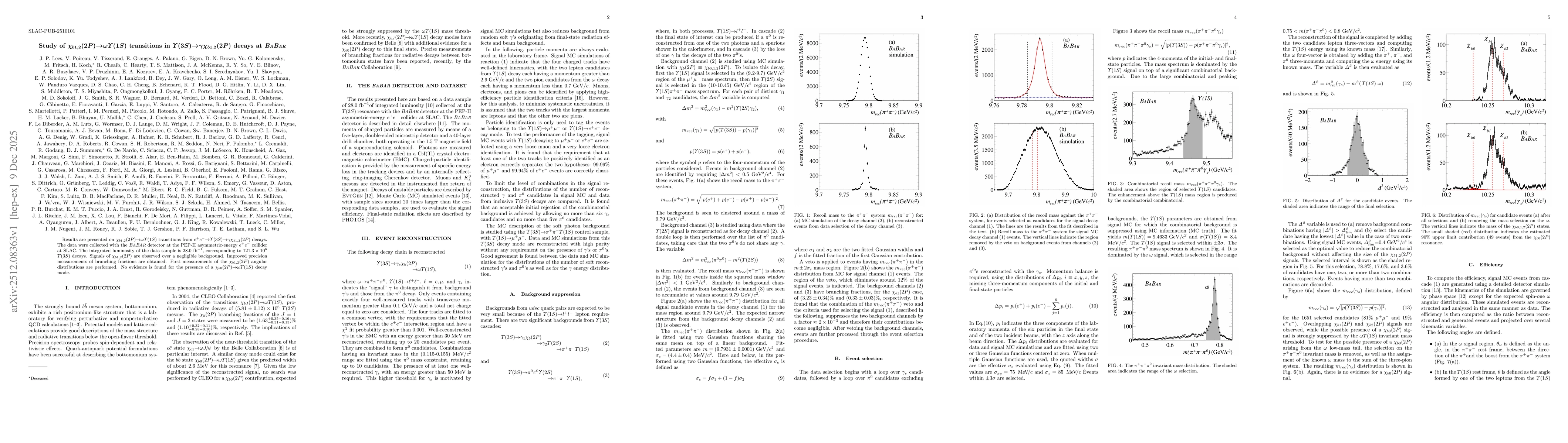Thumbnail for Study of $χ_{b1,2}(2P) \to ωΥ(1S)$ transitions in $Υ(3S) \to γχ_{b1,2}(2P)$ decays at BaBar