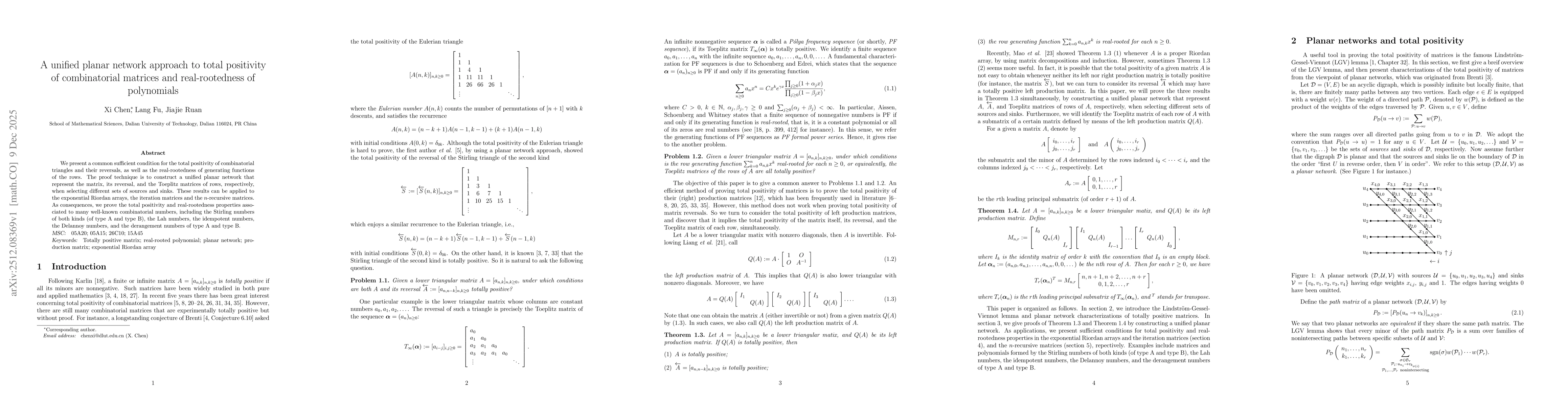 Thumbnail for A unified planar network approach to total positivity of combinatorial matrices and real-rootedness of polynomials