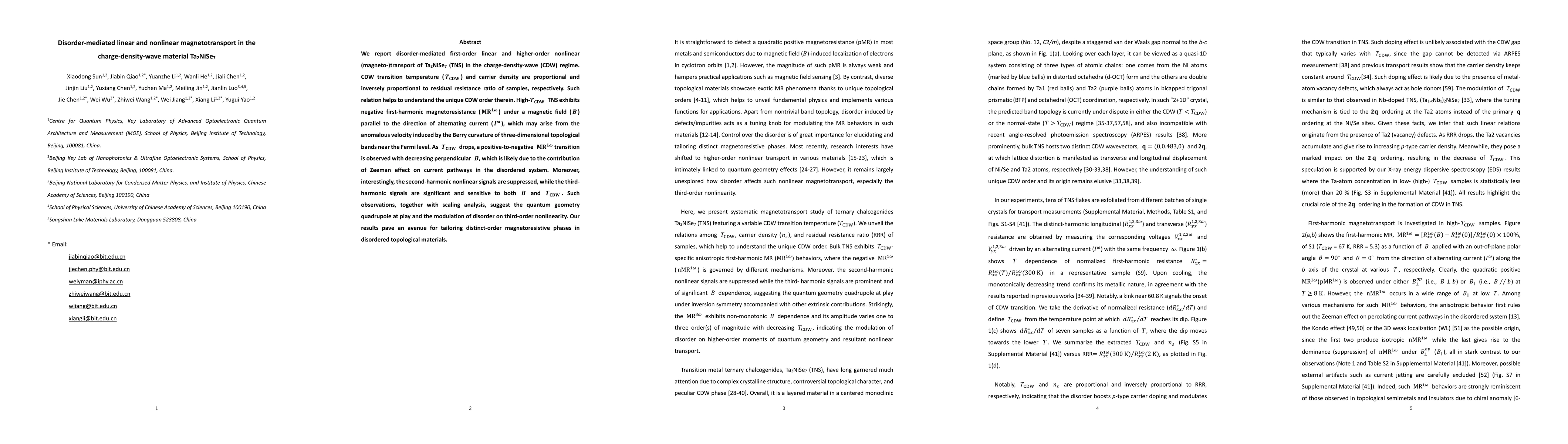 Thumbnail for Disorder-mediated linear and nonlinear magnetotransport in the charge-density-wave material ${\rm Ta_2NiSe_7 }$