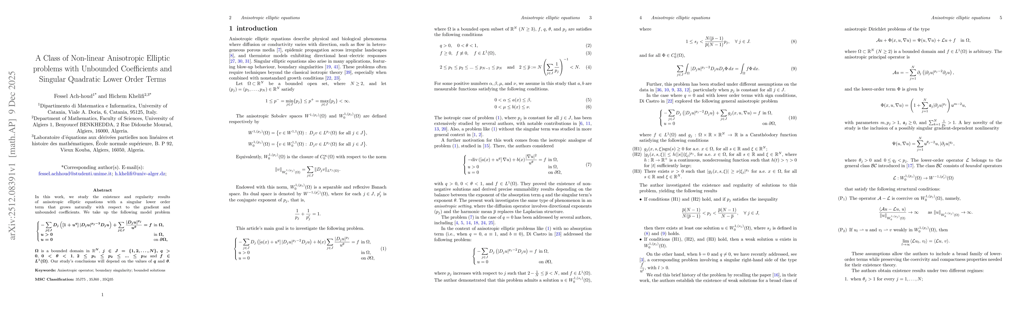 Thumbnail for A Class of Non-linear Anisotropic Elliptic problems with Unbounded Coefficients and Singular Quadratic Lower Order Terms