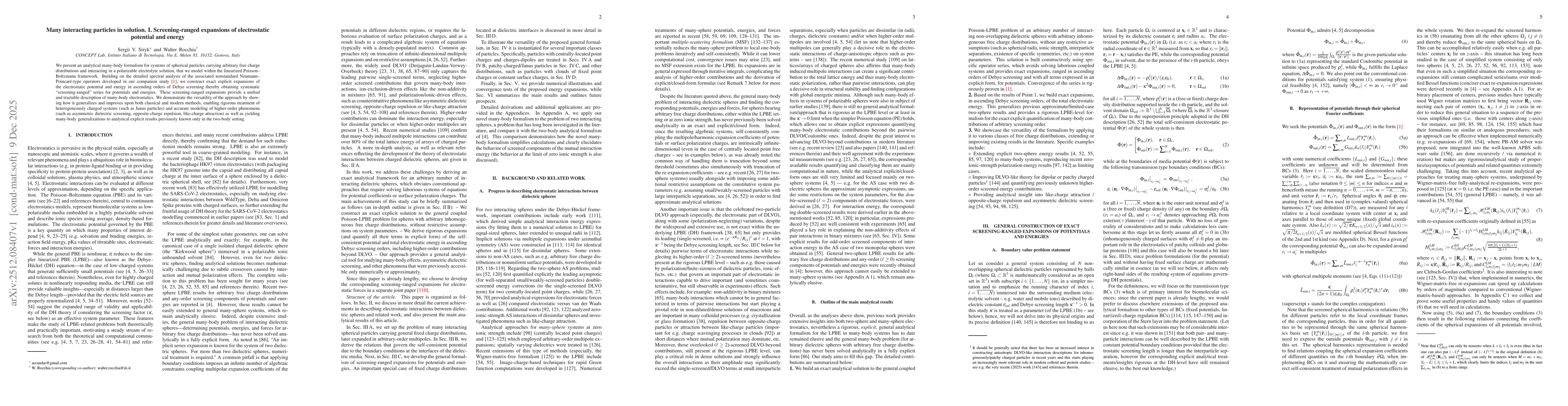 Thumbnail for Many interacting particles in solution. I. Screening-ranged expansions of electrostatic potential and energy