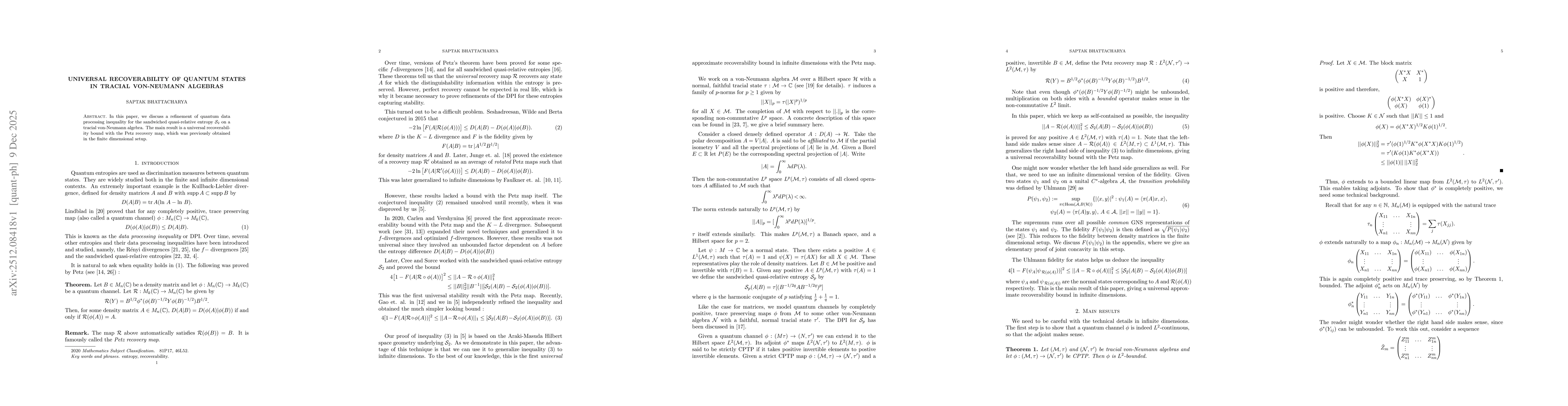 Thumbnail for Universal recoverability of quantum states in tracial von-Neumann algebras