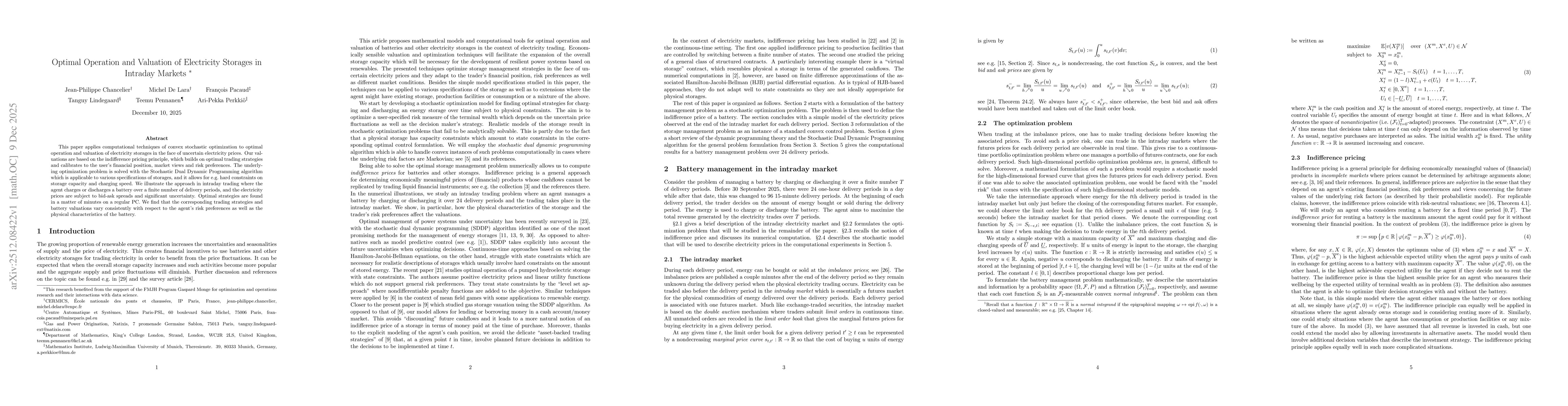 Thumbnail for Optimal Operation and Valuation of Electricity Storages in Intraday Markets