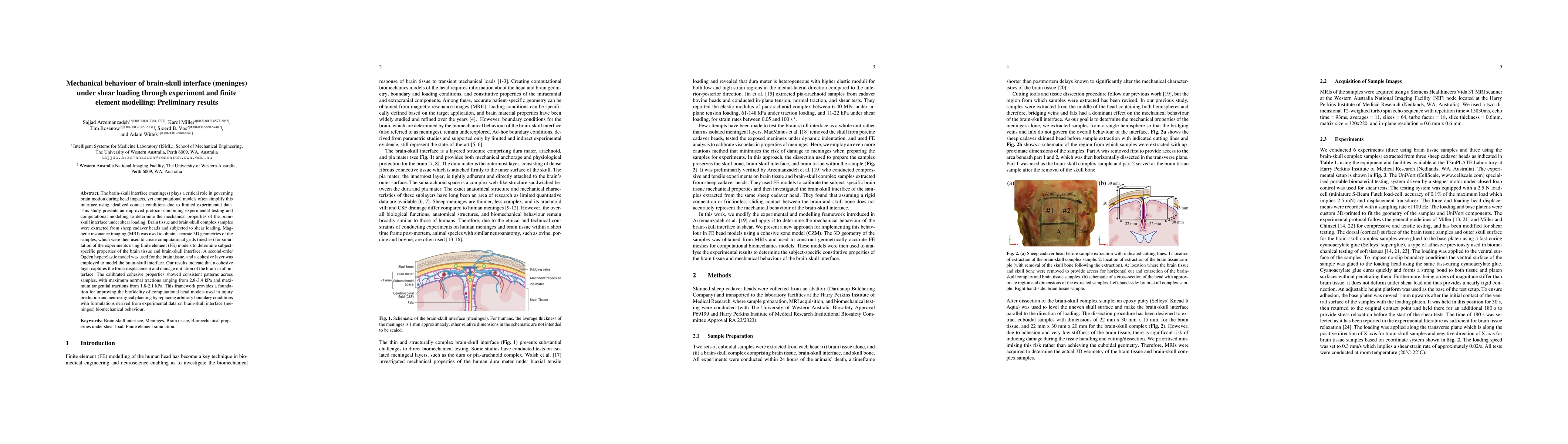 Thumbnail for Mechanical behaviour of brain-skull interface (meninges) under shear loading through experiment and finite element modelling: Preliminary results