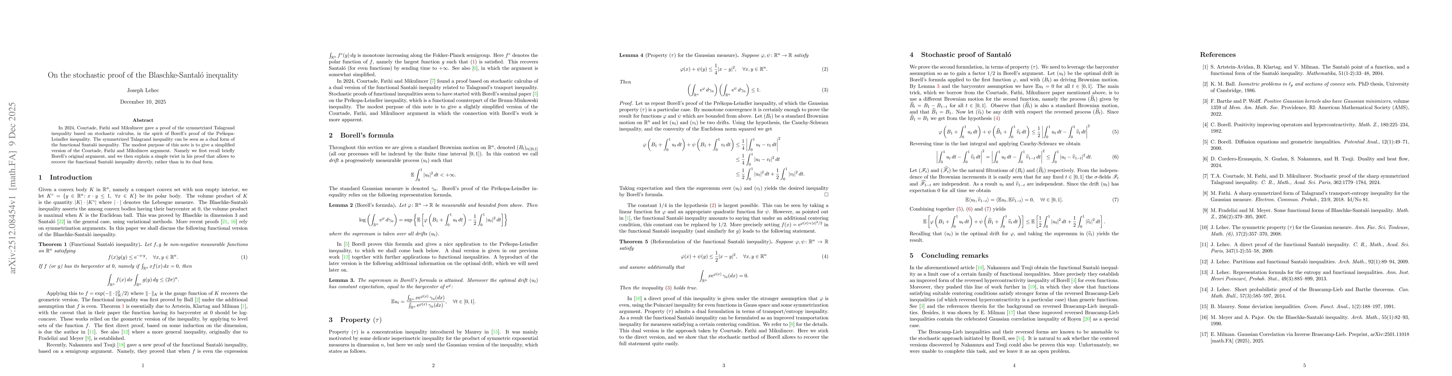 Thumbnail for On the stochastic proof of the Blaschke-Santaló inequality