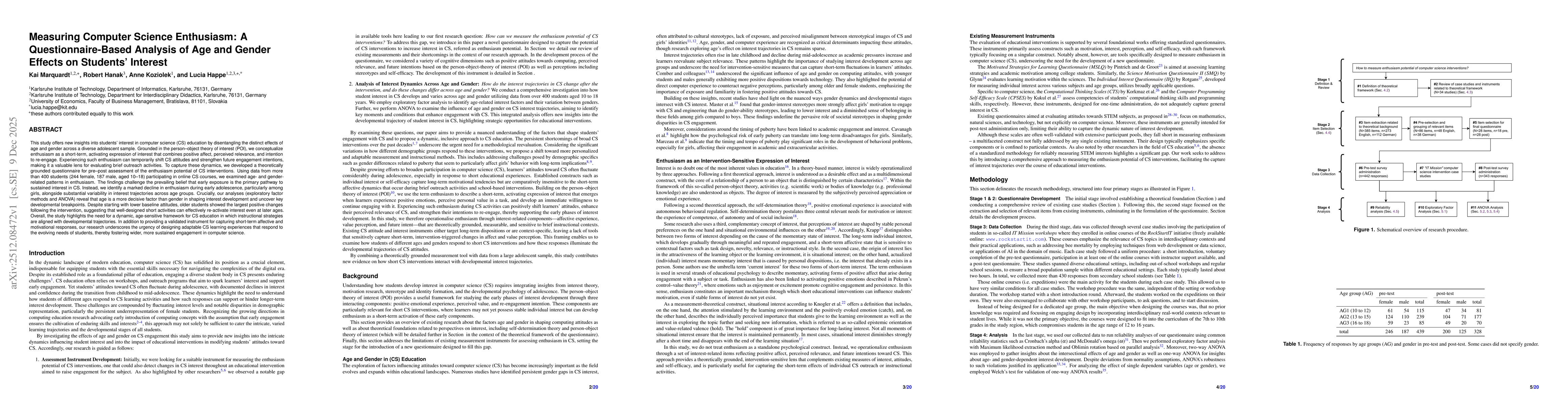 Thumbnail for Measuring Computer Science Enthusiasm: A Questionnaire-Based Analysis of Age and Gender Effects on Students' Interest