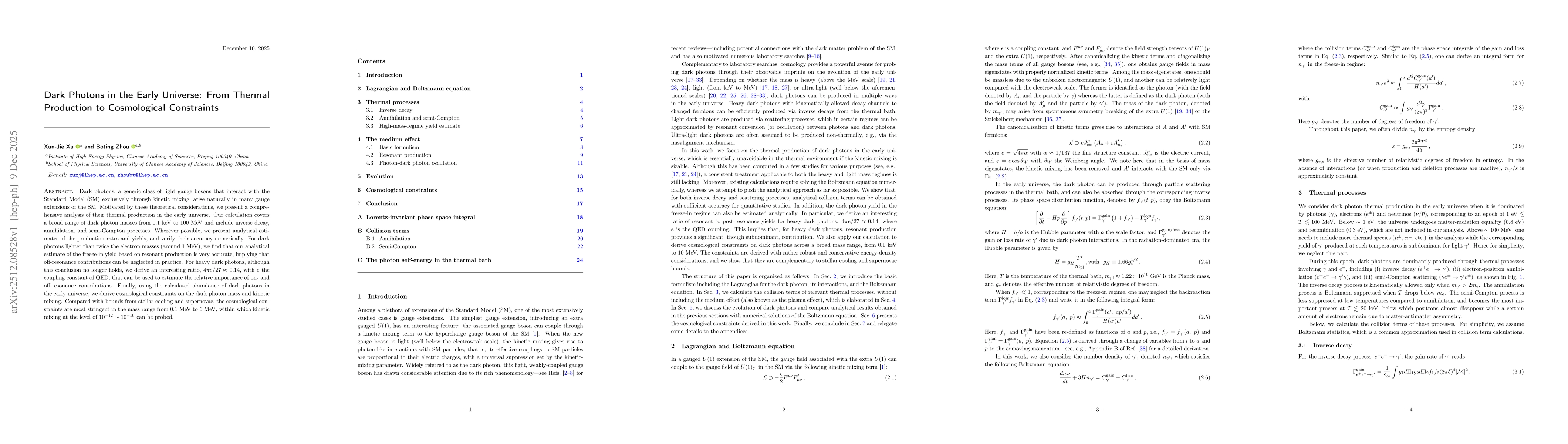 Thumbnail for Dark Photons in the Early Universe: From Thermal Production to Cosmological Constraints