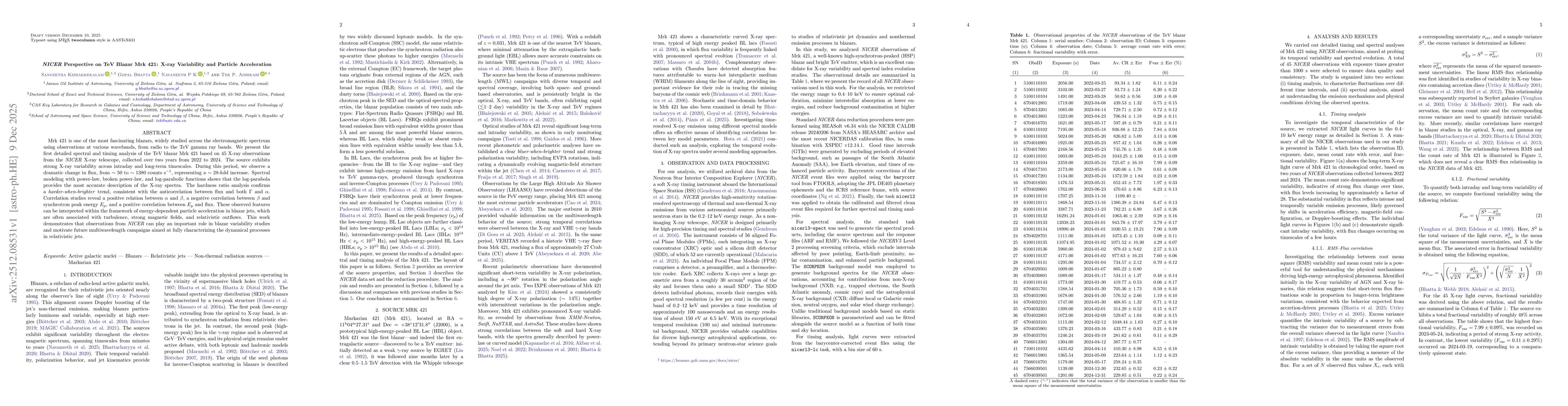 Thumbnail for NICER Perspective on TeV Blazar Mrk~421: X-ray Variability and Particle Acceleration