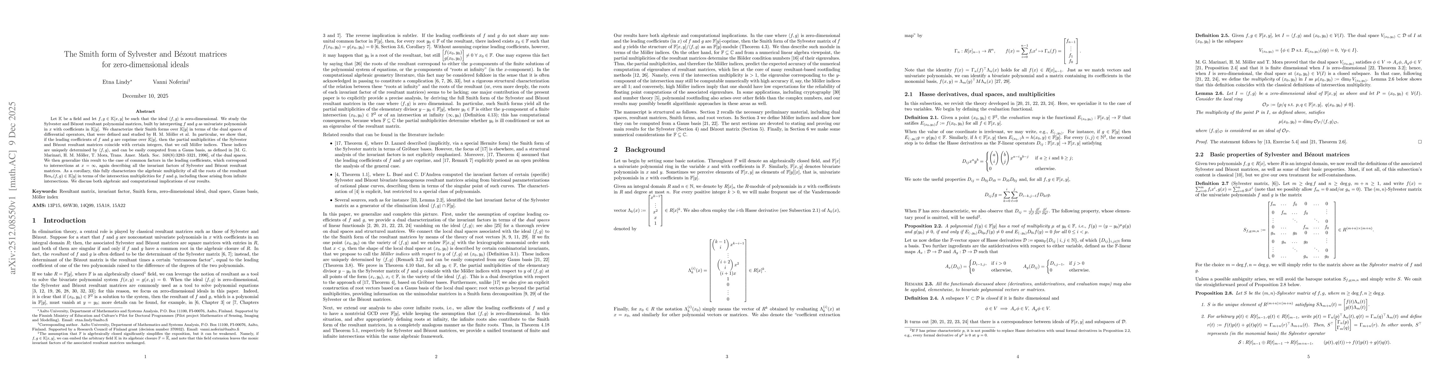 Thumbnail for The Smith form of Sylvester and Bézout matrices for zero-dimensional ideals