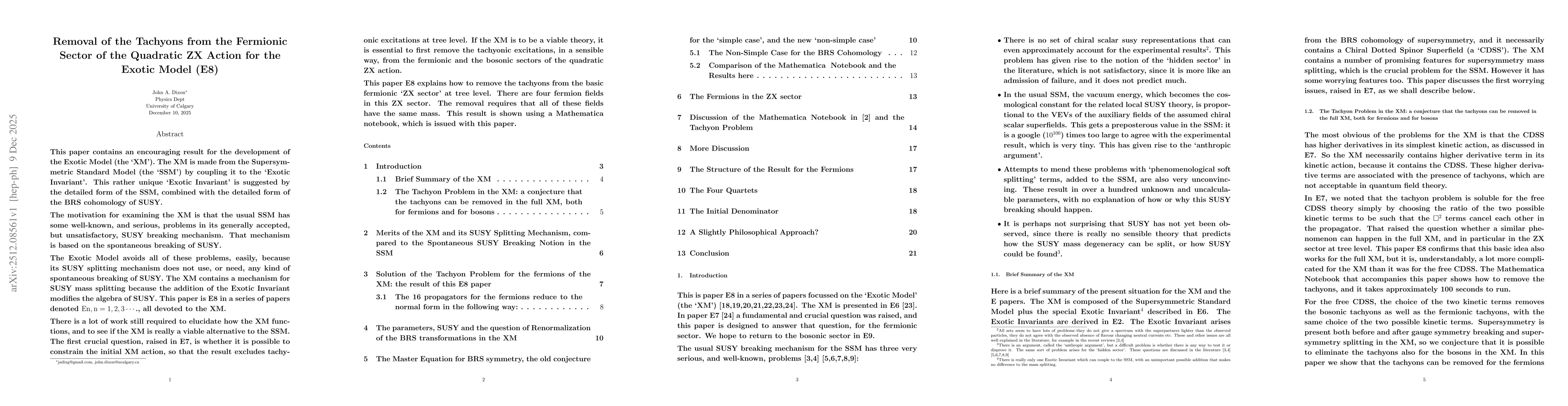 Thumbnail for Removal of the Tachyons from the Fermionic Sector of the Quadratic ZX Action for the Exotic Model (E8)
