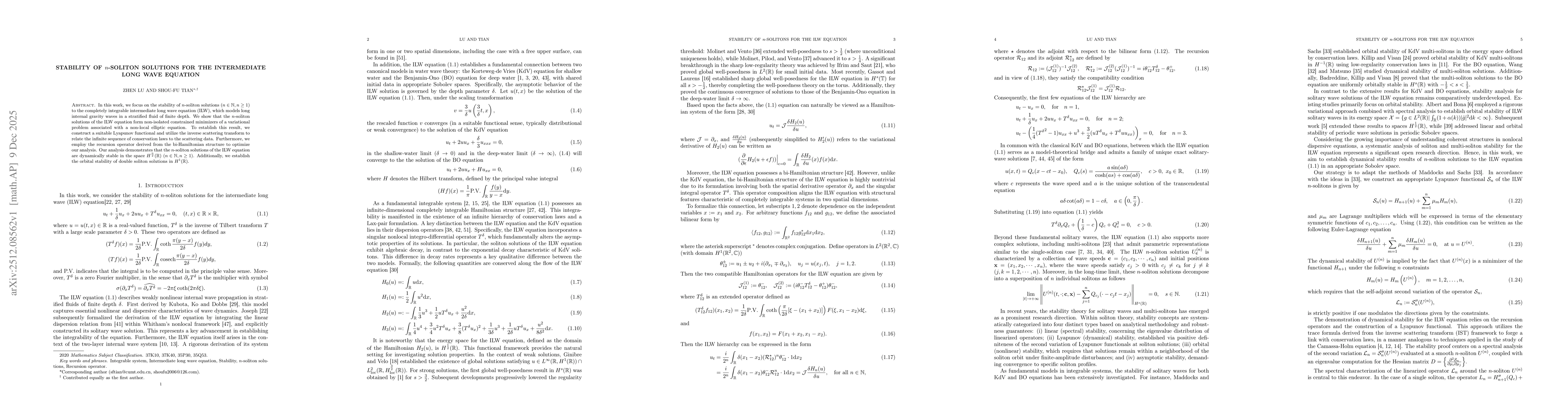 Thumbnail for Stability of $n$-soliton solutions for the Intermediate Long Wave equation
