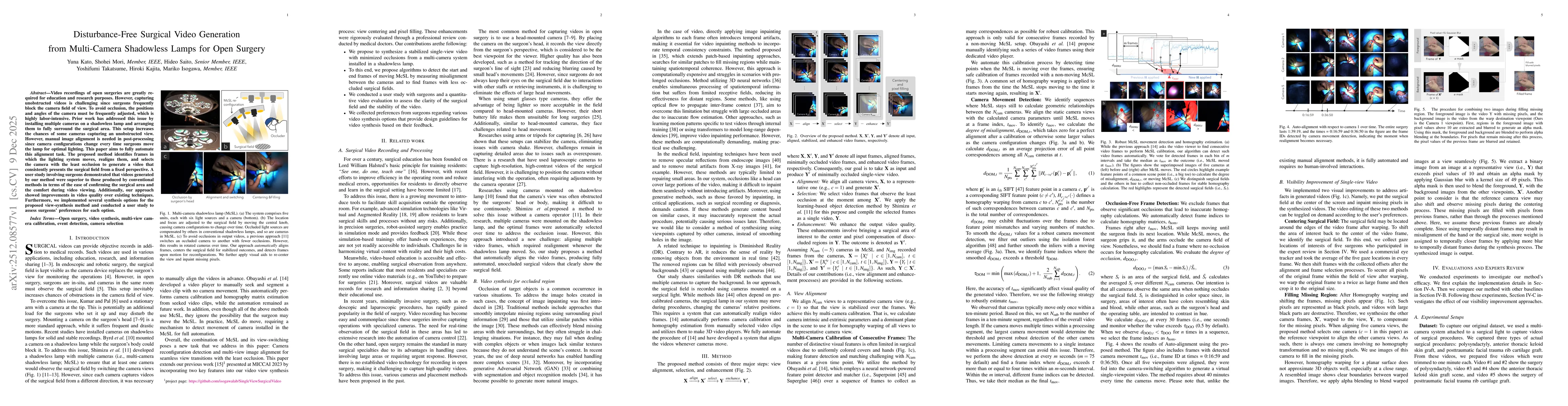 Thumbnail for Disturbance-Free Surgical Video Generation from Multi-Camera Shadowless Lamps for Open Surgery