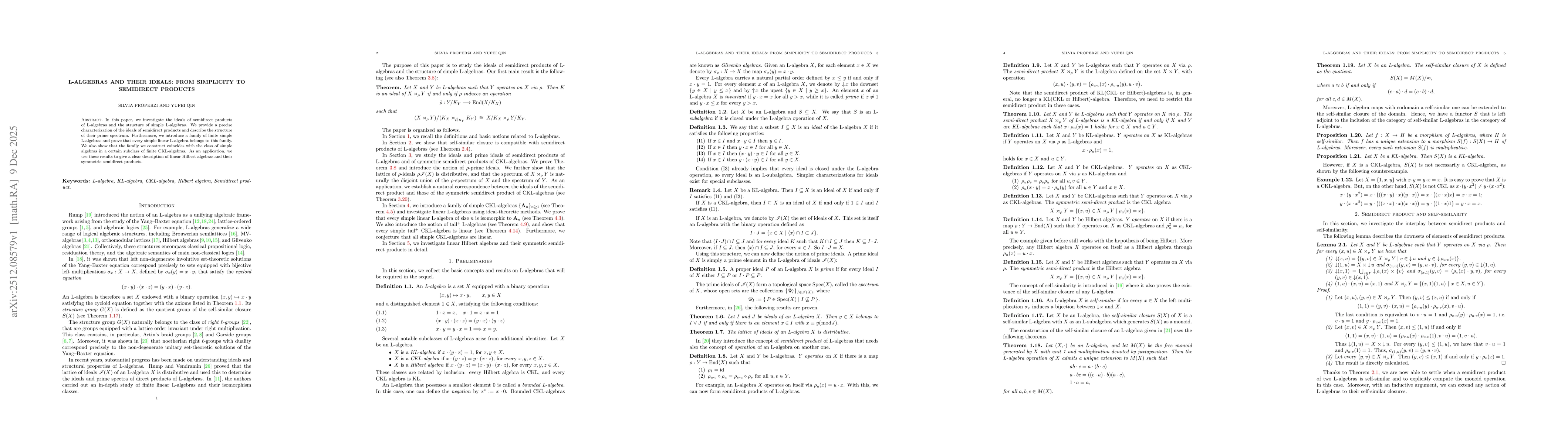Thumbnail for L-algebras and their ideals: from simplicity to semidirect products