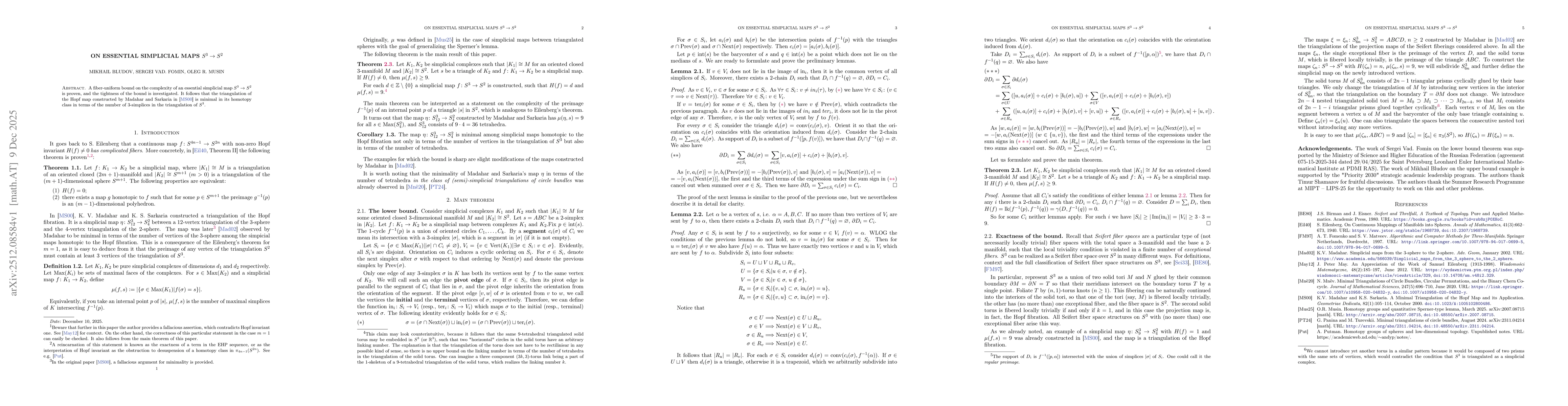 Thumbnail for On essential simplicial maps $S^3 \rightarrow S^2$