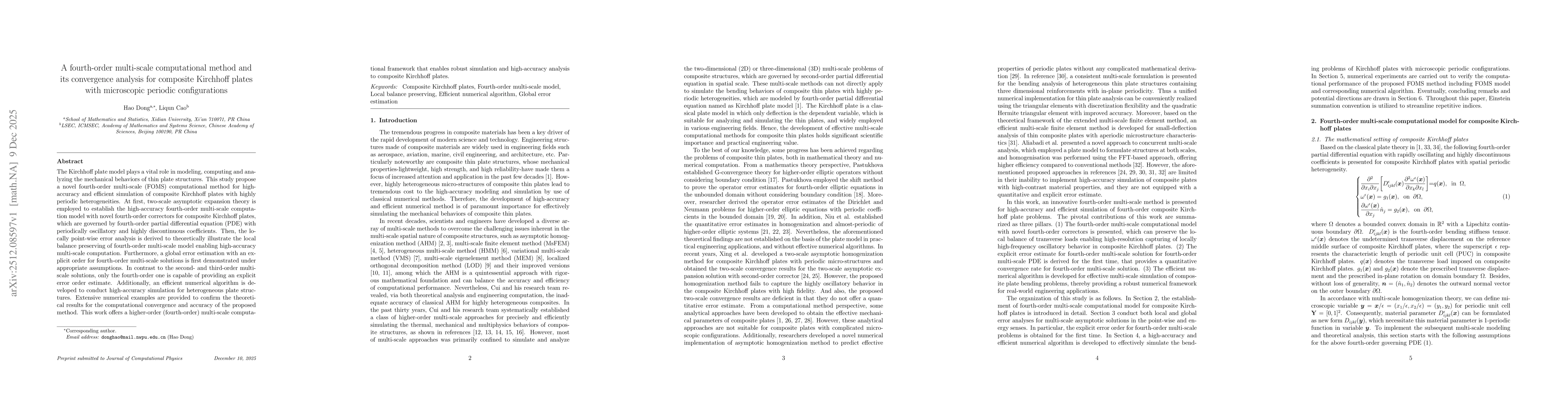 Thumbnail for A fourth-order multi-scale computational method and its convergence analysis for composite Kirchhoff plates with microscopic periodic configurations