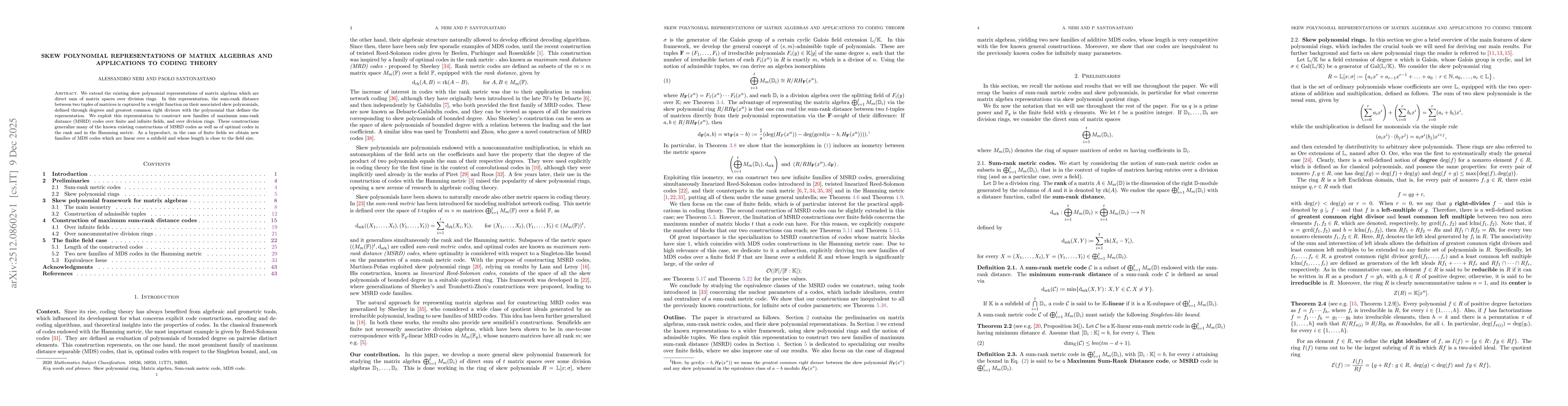 Thumbnail for Skew polynomial representations of matrix algebras and applications to coding theory