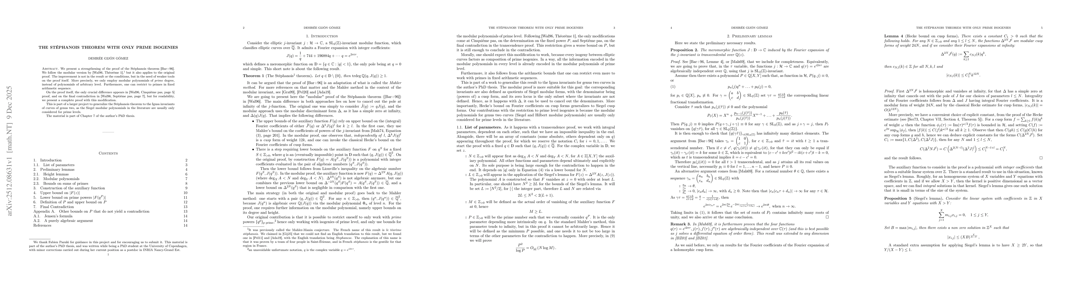 Thumbnail for The Stéphanois theorem with only prime isogenies