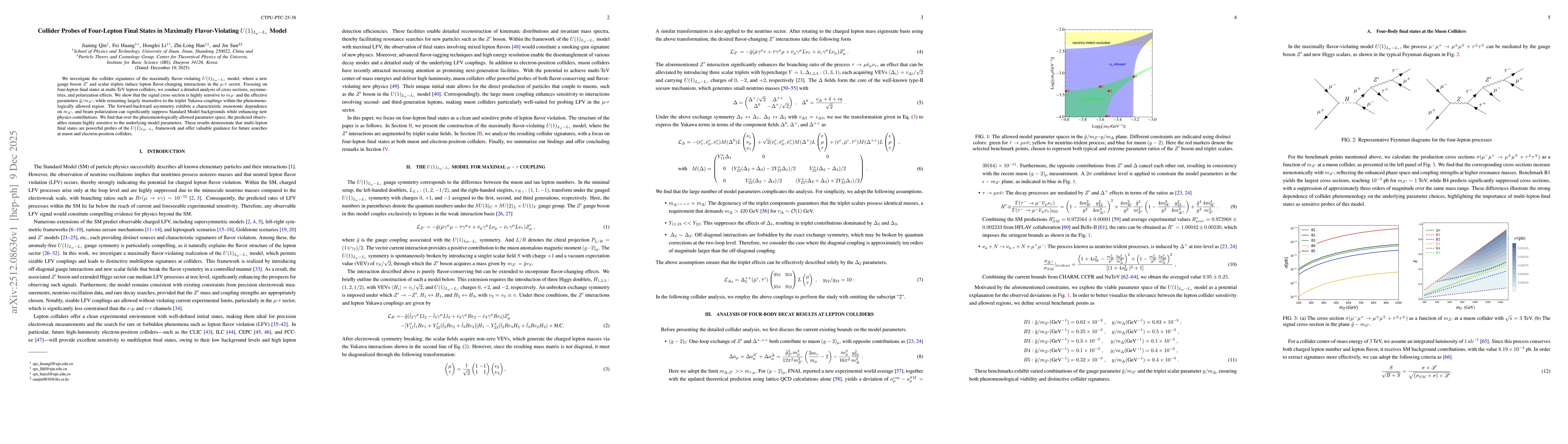 Thumbnail for Collider Probes of Four-Lepton Final States in Maximally Flavor-Violating $U(1)_{L_μ-L_τ}$ Model