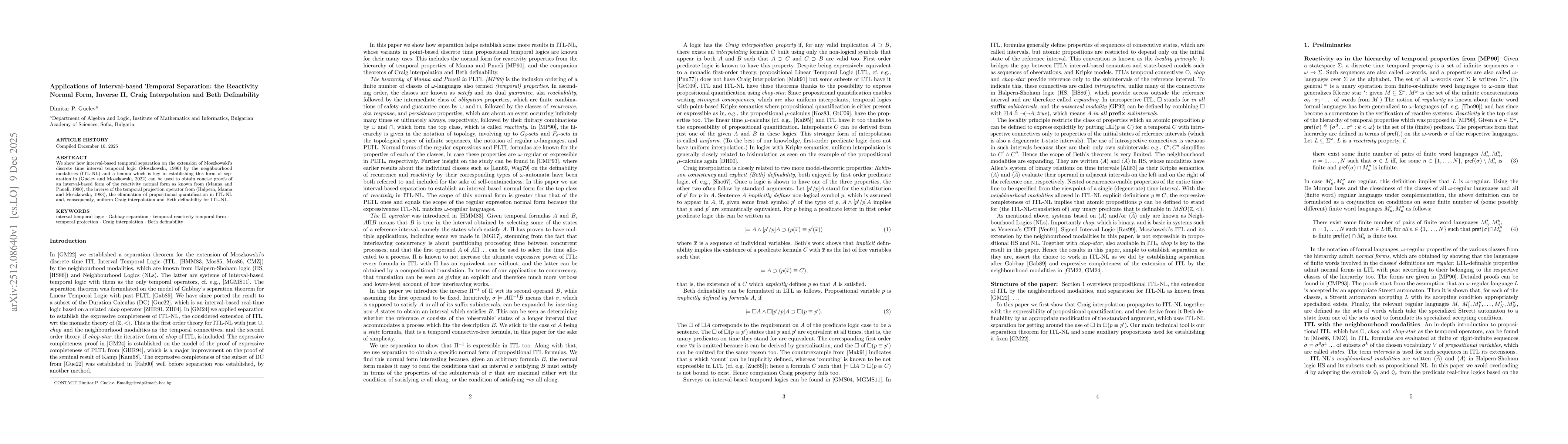Thumbnail for Applications of Interval-based Temporal Separation: the Reactivity Normal Form, Inverse $Π$, Craig Interpolation and Beth Definability