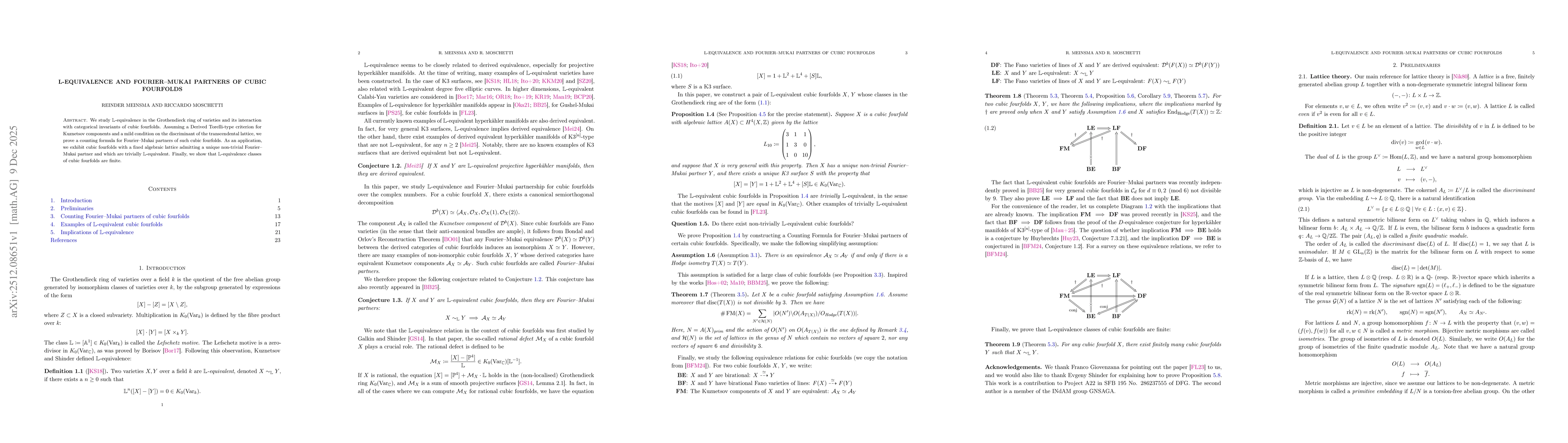 Thumbnail for L-equivalence and Fourier--Mukai partners of cubic fourfolds