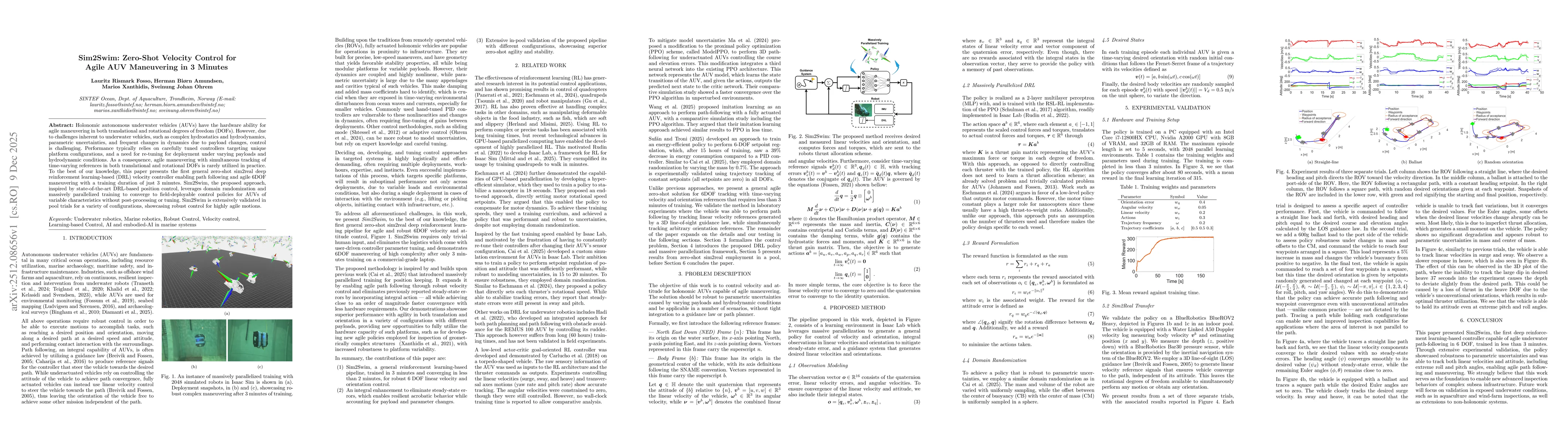 Thumbnail for Sim2Swim: Zero-Shot Velocity Control for Agile AUV Maneuvering in 3 Minutes