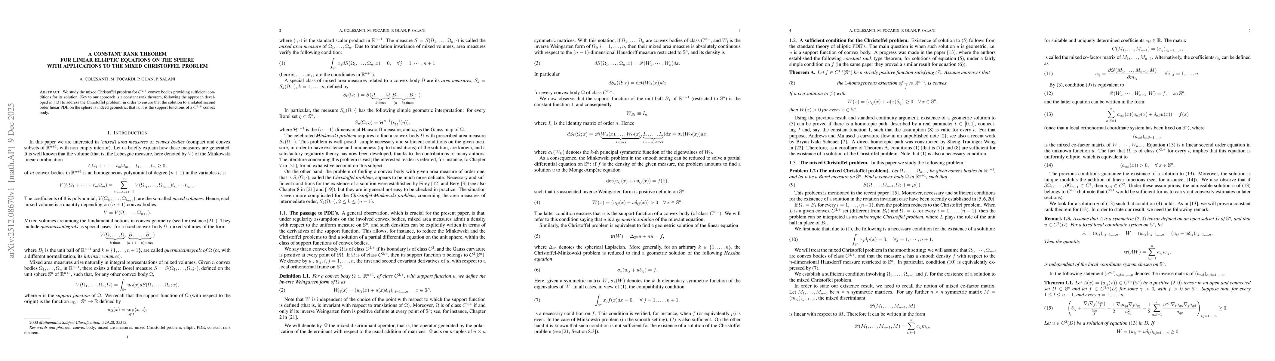 Thumbnail for A constant rank theorem for linear elliptic equations on the sphere with applications to the mixed Christoffel problem
