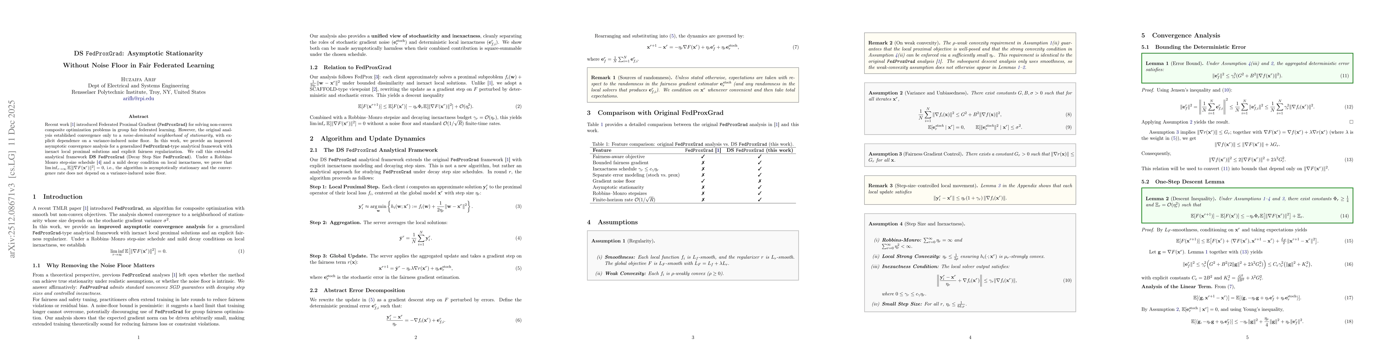Thumbnail for DS FedProxGrad: Asymptotic Stationarity Without Noise Floor in Fair Federated Learning