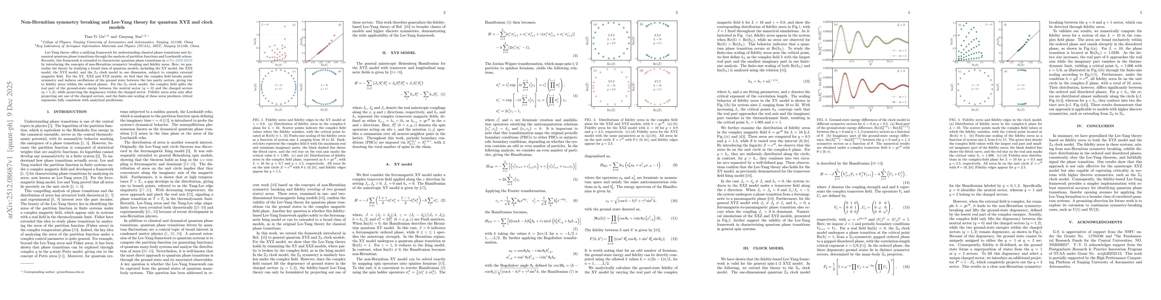 Thumbnail for Non-Hermitian symmetry breaking and Lee-Yang theory for quantum XYZ and clock models