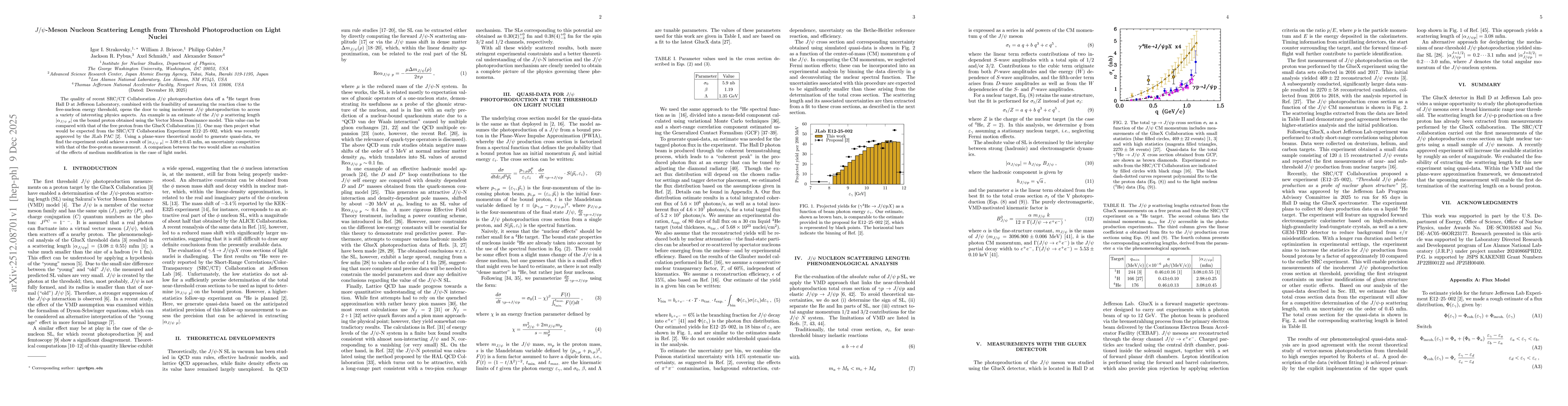 Thumbnail for $J/ψ$-Meson Nucleon Scattering Length from Threshold Photoproduction on Light Nuclei