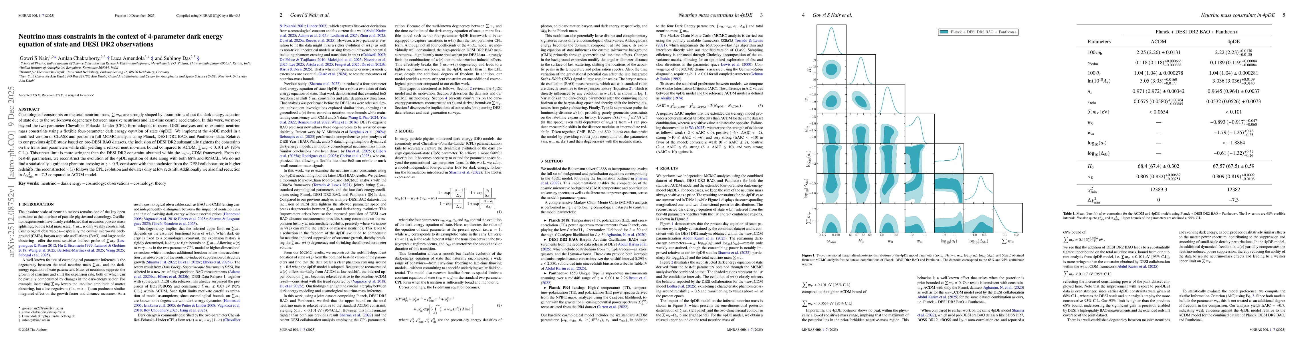 Thumbnail for Neutrino mass constraints in the context of 4-parameter dark energy equation of state and DESI DR2 observations