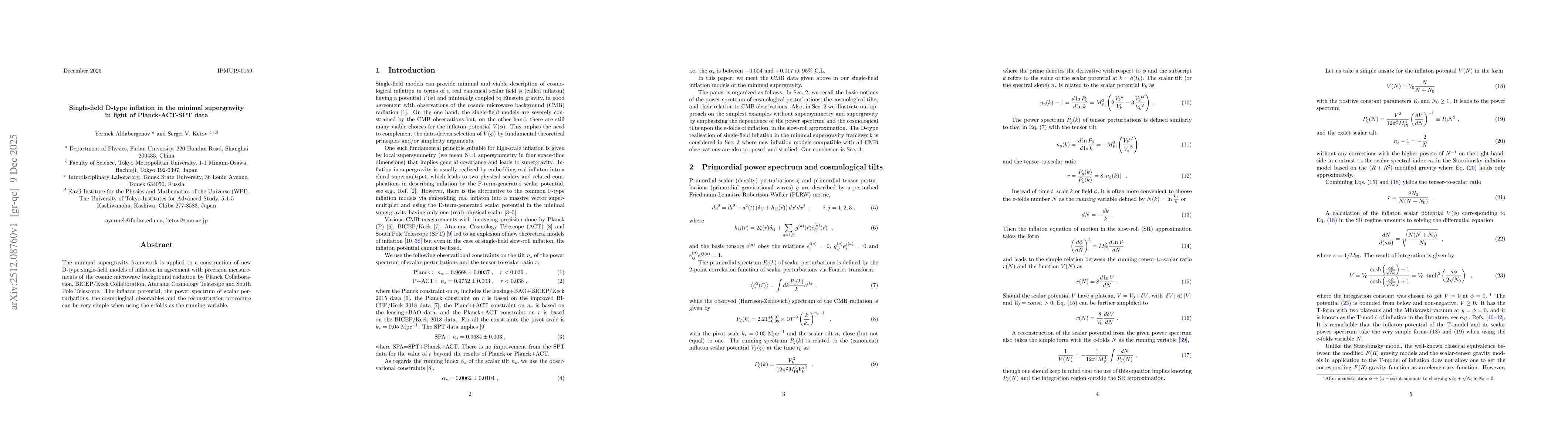 Thumbnail for Single-field D-type inflation in the minimal supergravity in light of Planck-ACT-SPT data