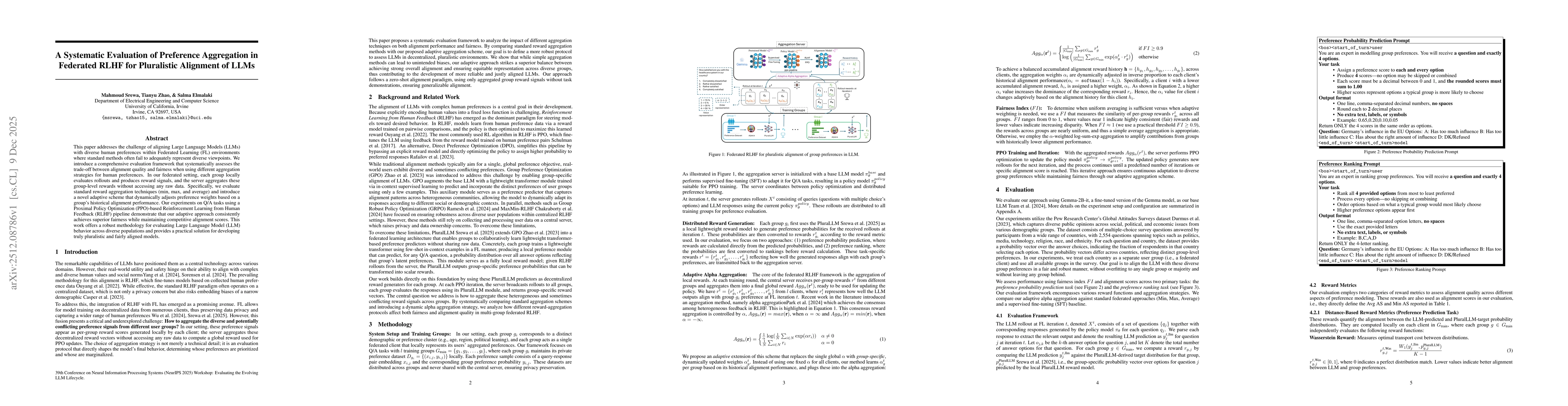 Thumbnail for A Systematic Evaluation of Preference Aggregation in Federated RLHF for Pluralistic Alignment of LLMs