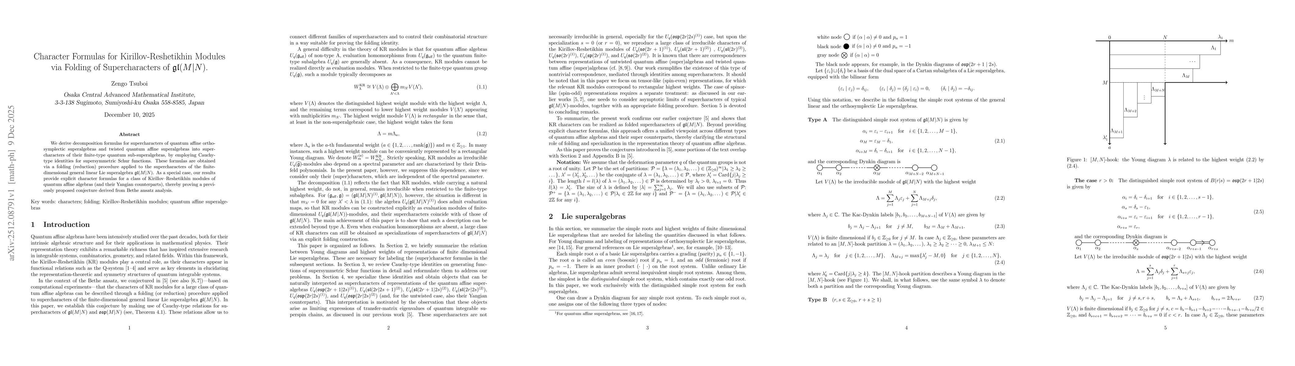 Thumbnail for Character Formulas for Kirillov-Reshetikhin Modules via Folding of Supercharacters of $\mathfrak{gl}(M|N)$