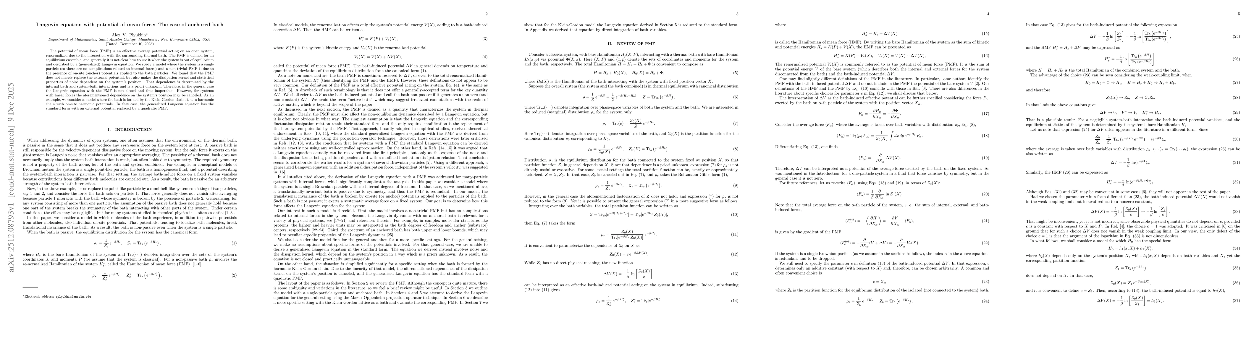 Thumbnail for Langevin equation with potential of mean force: The case of anchored bath