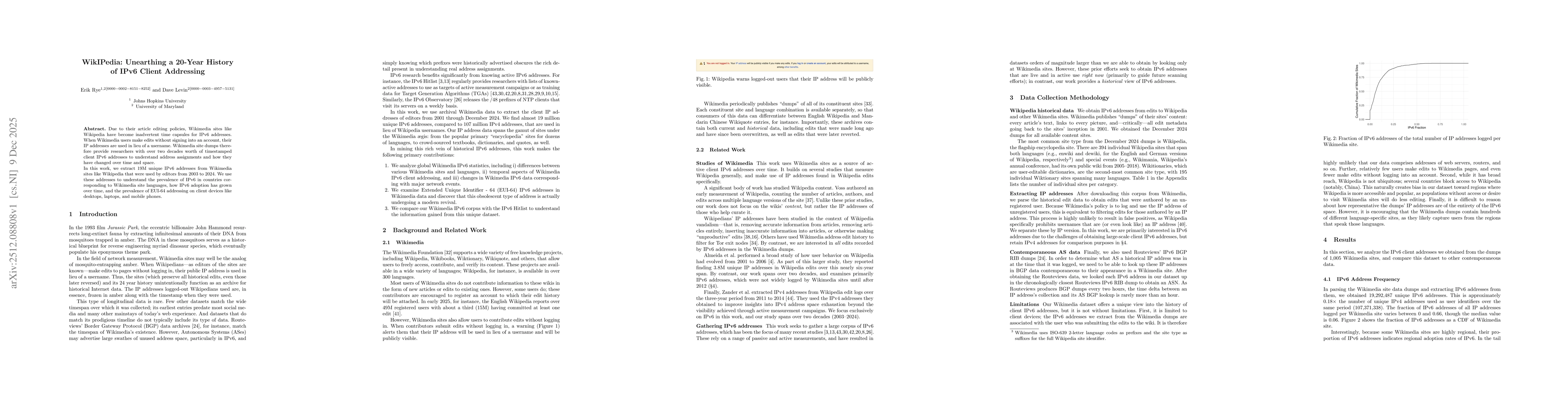 Thumbnail for WikIPedia: Unearthing a 20-Year History of IPv6 Client Addressing