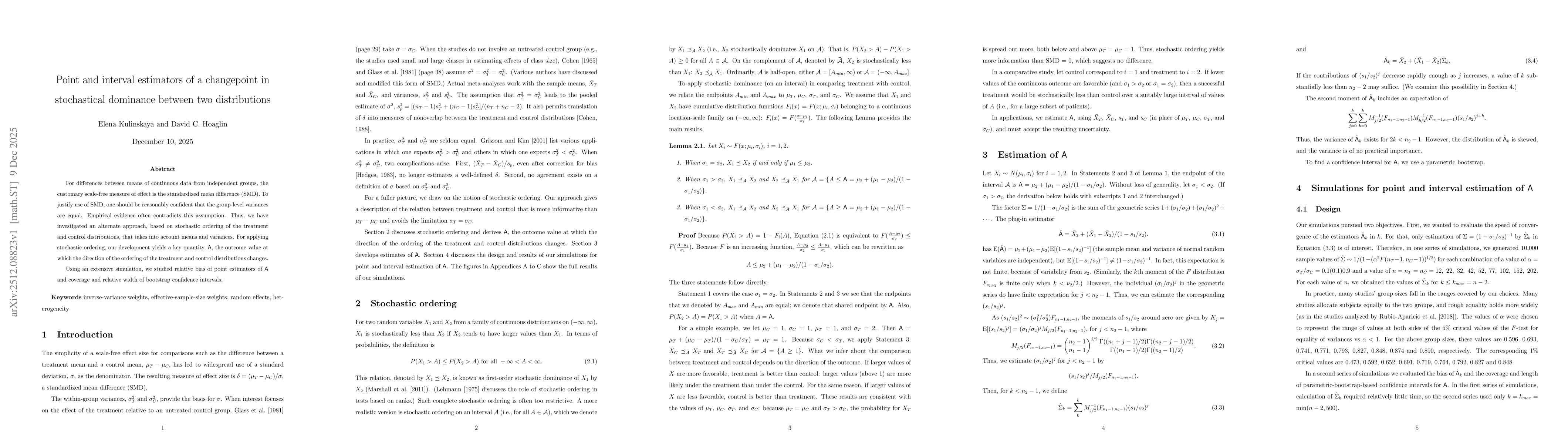 Thumbnail for Point and interval estimators of a changepoint in stochastical dominance between two distributions