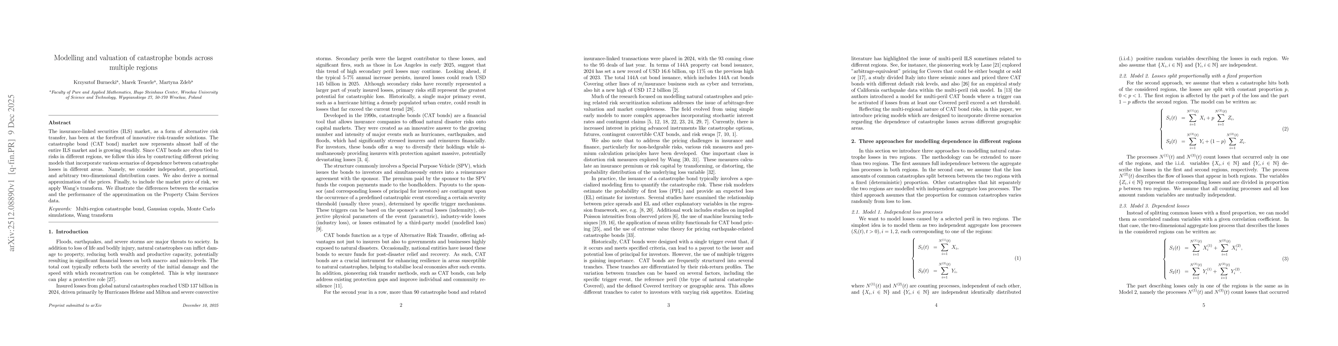 Thumbnail for Modelling and valuation of catastrophe bonds across multiple regions