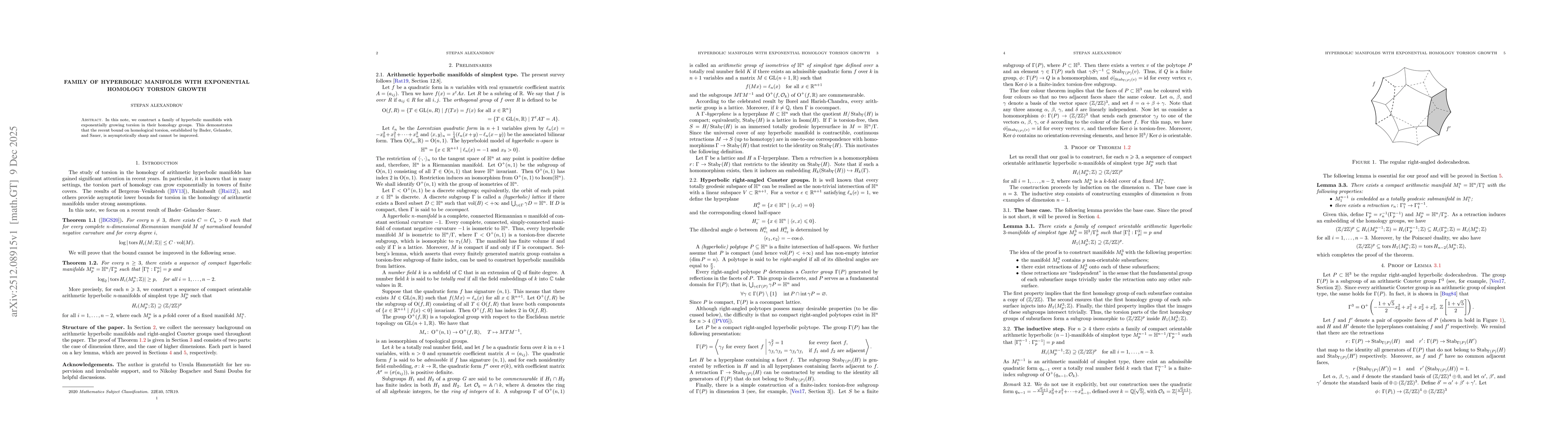 Thumbnail for Family of hyperbolic manifolds with exponential homology torsion growth