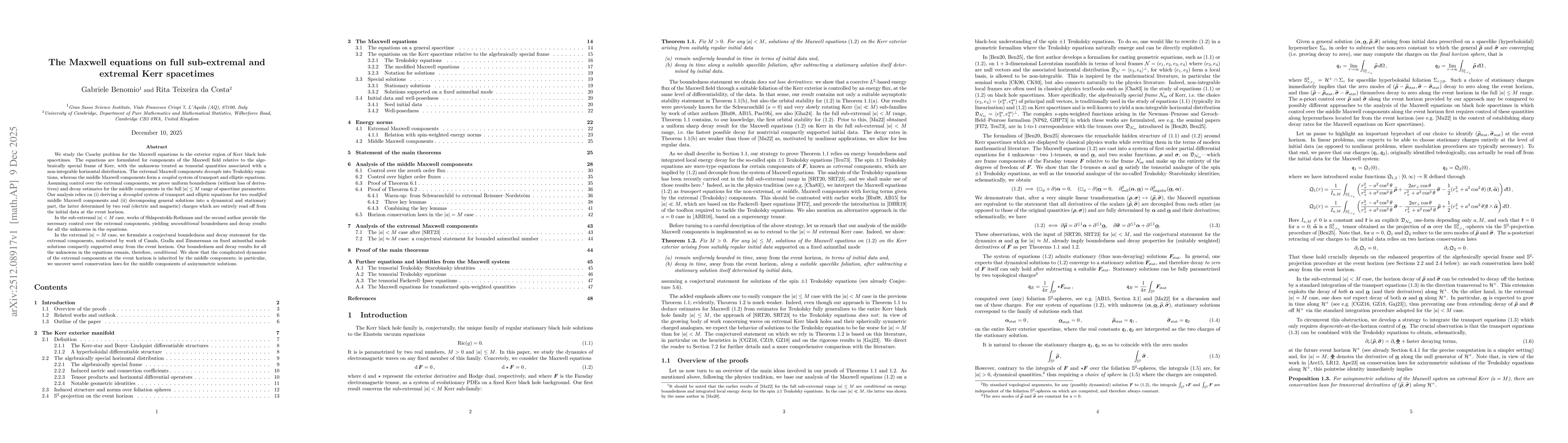 Thumbnail for The Maxwell equations on full sub-extremal and extremal Kerr spacetimes