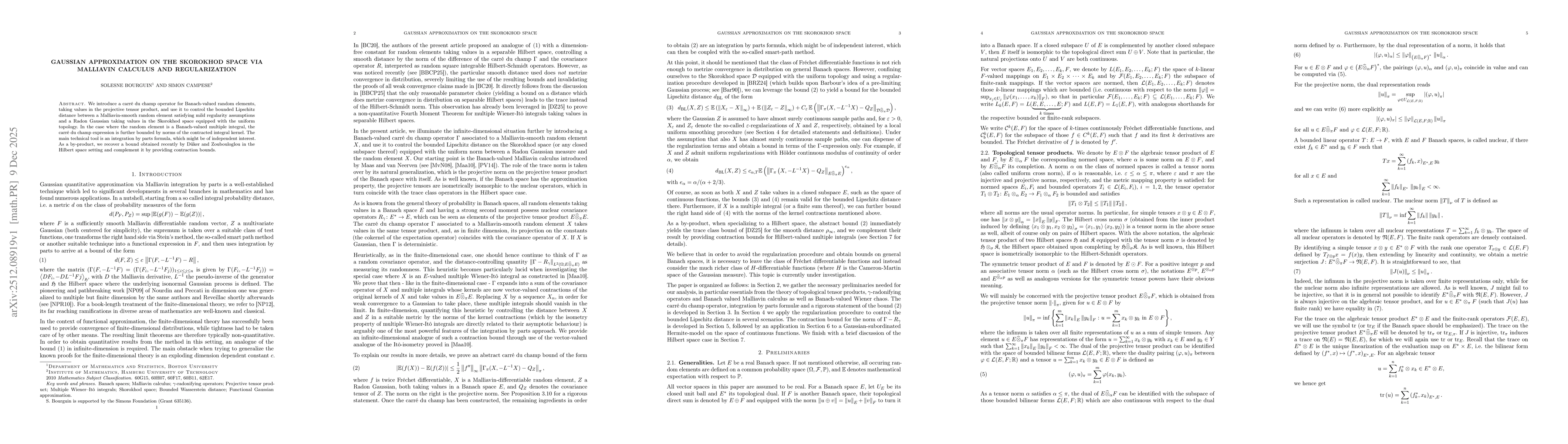 Thumbnail for Gaussian approximation on the Skorokhod space via Malliavin calculus and regularization