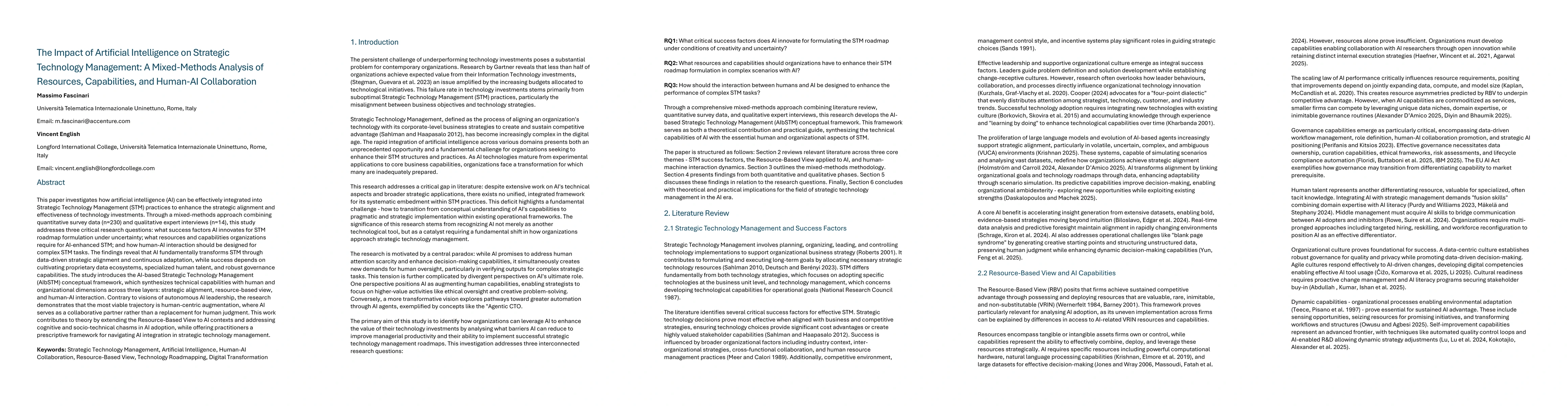 Thumbnail for The Impact of Artificial Intelligence on Strategic Technology Management: A Mixed-Methods Analysis of Resources, Capabilities, and Human-AI Collaboration