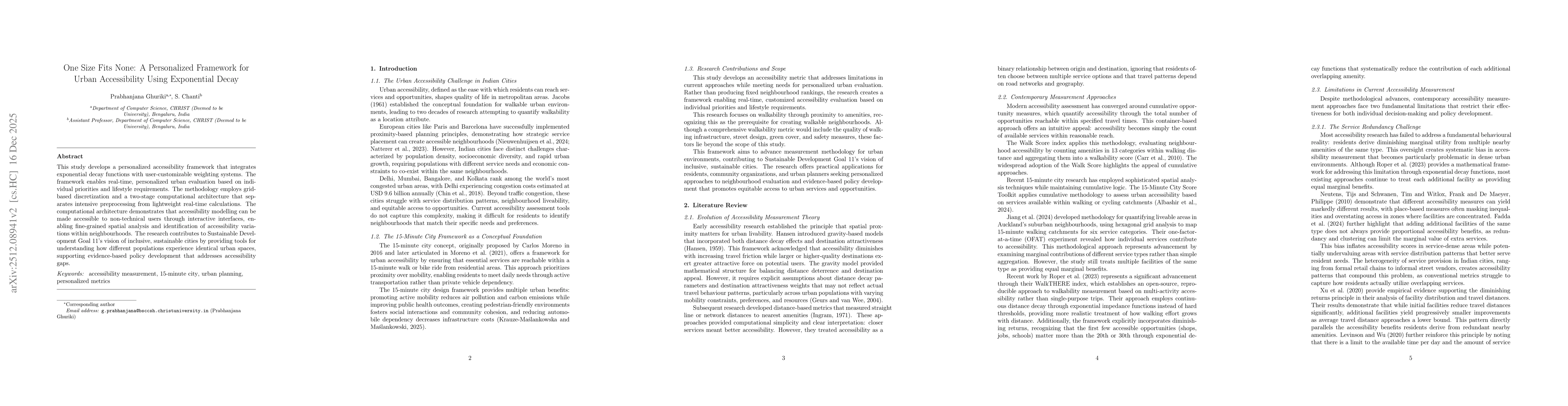 Thumbnail for One Size Fits None: A Personalized Framework for Urban Accessibility Using Exponential Decay