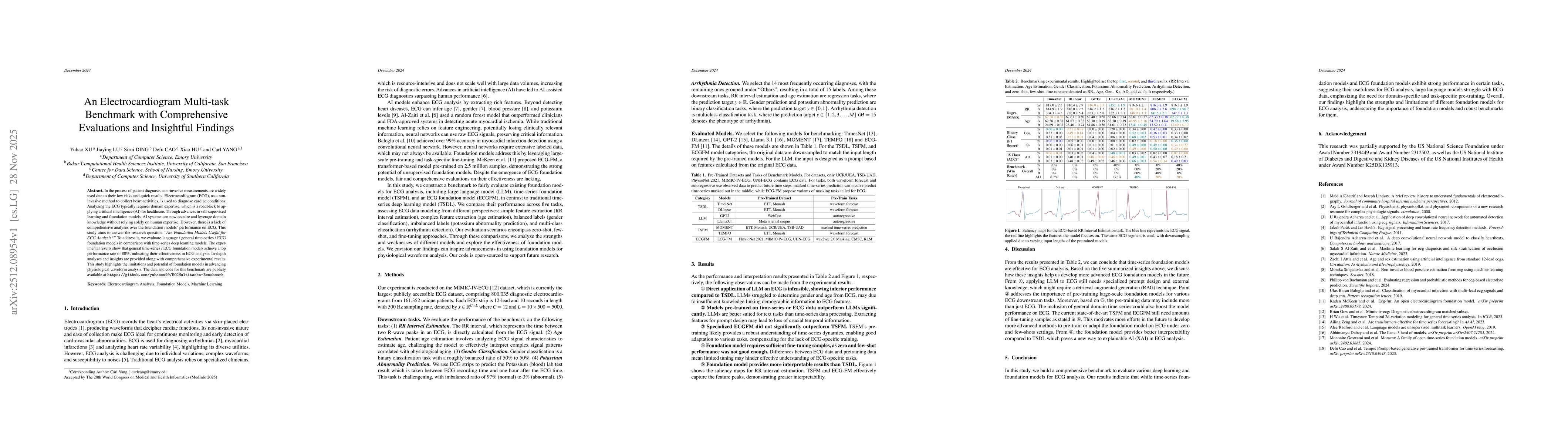 Thumbnail for An Electrocardiogram Multi-task Benchmark with Comprehensive Evaluations and Insightful Findings