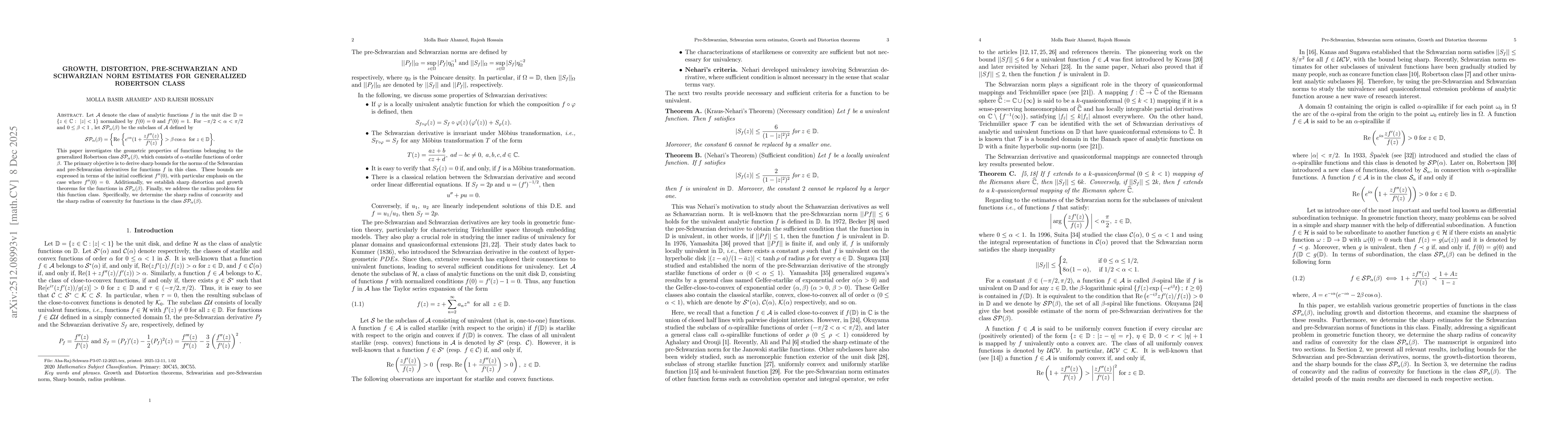Thumbnail for Growth, Distortion, Pre-Schwarzian and Schwarzian norm estimates for Generalized Robertson class