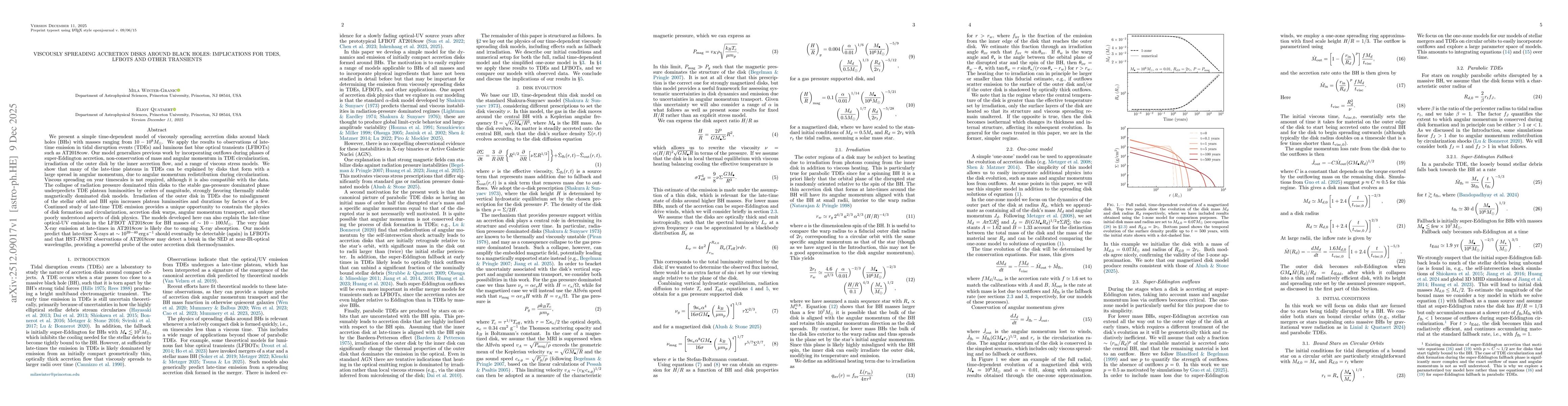 Thumbnail for Viscously Spreading Accretion Disks around Black Holes: Implications for TDEs, LFBOTs and other Transients