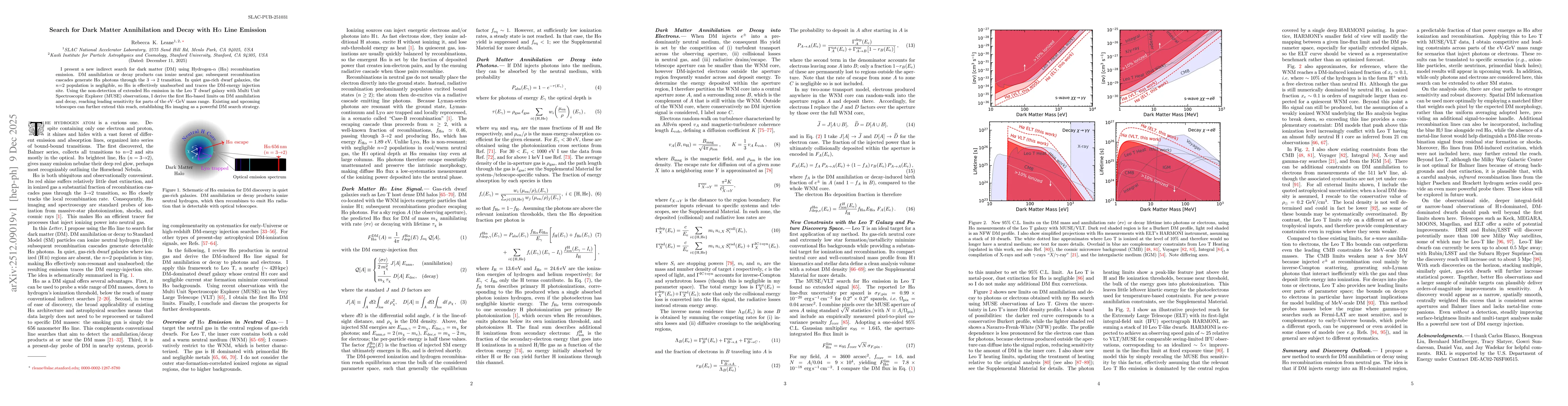 Thumbnail for Search for Dark Matter Annihilation and Decay with H$α$ Line Emission