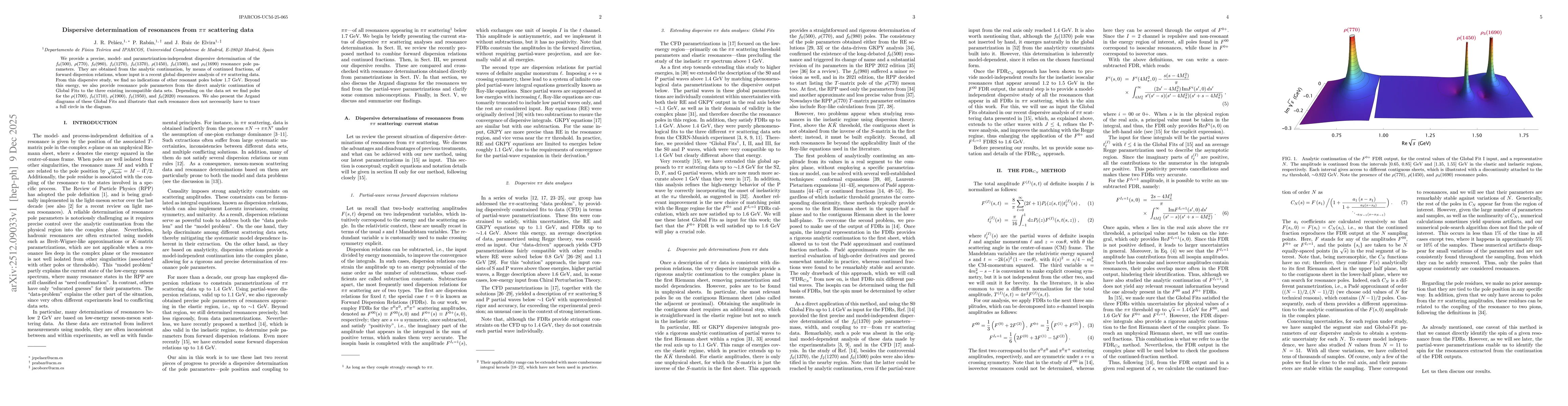 Thumbnail for Dispersive determination of resonances from $ππ$ scattering data