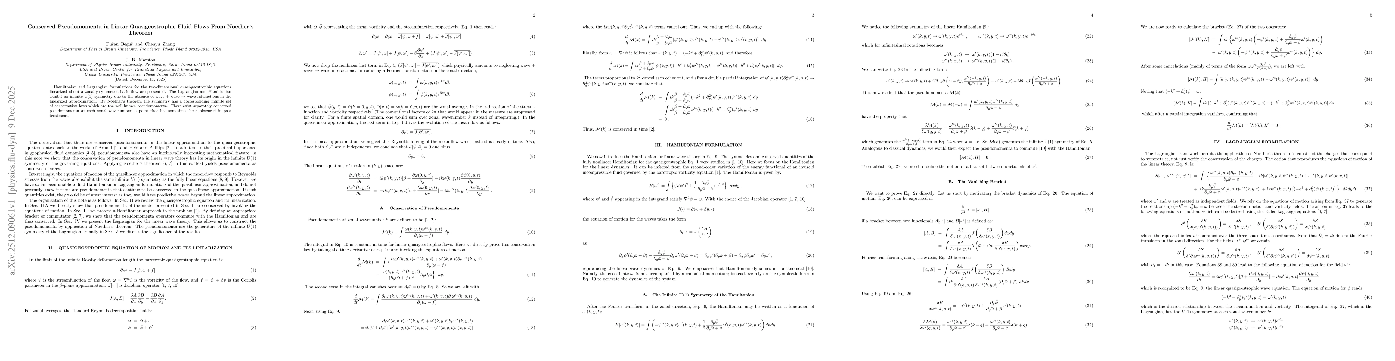 Thumbnail for Conserved Pseudomomenta in Linear Quasigeostrophic Fluid Flows From Noether's Theorem